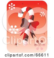 Poster, Art Print Of Red Bow On A Candy Cane With Snowflakes