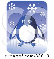 Poster, Art Print Of Retro Blue Penguin With Snowflakes