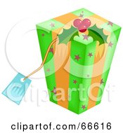 Royalty Free RF Clipart Illustration Of A Gift Wrapped In Green Starry Paper With Holly
