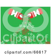 Poster, Art Print Of Cracker Christmas Background With Snowflakes And Stars On Green