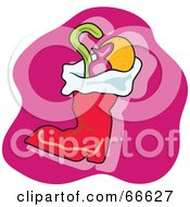 Royalty Free RF Clipart Illustration Of A Red Christmas Stocking Over Pink