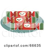Royalty Free RF Clipart Illustration Of Red Christmas Crackers On A Green Oval