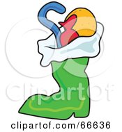 Royalty Free RF Clipart Illustration Of A Green Christmas Stocking Stuffed With Gifts