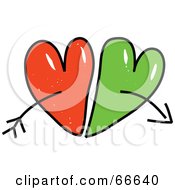 Royalty Free RF Clipart Illustration Of Sketched Red And Green Hearts With Arrows