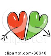 Poster, Art Print Of Sketched Red And Green Hearts With Arrows