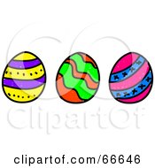 Royalty Free RF Clipart Illustration Of A Sketched Row Of Three Easter Eggs