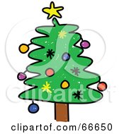 Royalty Free RF Clipart Illustration Of A Sketched Decorated Christmas Tree