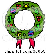 Royalty Free RF Clipart Illustration Of A Sketched Christmas Wreath by Prawny