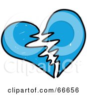 Royalty Free RF Clipart Illustration Of A Sketched Blue Broken Heart