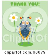 Poster, Art Print Of Thank You Bug Holding Flowers On Green