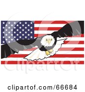 Poster, Art Print Of Majestic Bald Eagle In Flight Over An American Flag