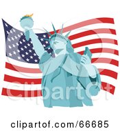 Poster, Art Print Of Blue Statue Of Liberty Over An American Flag