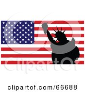 Poster, Art Print Of Silhouetted Statue Of Liberty In Front Of An American Flag