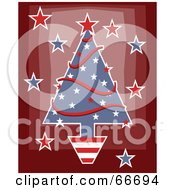 Poster, Art Print Of Patriotic Christmas Tree With Stars And Garlands On Red