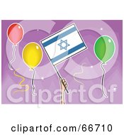 Poster, Art Print Of Hand Holding An Israeli Flag Around Balloons On Purple