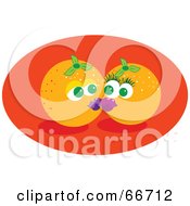 Two Smooching Oranges On An Orange Oval