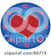 Poster, Art Print Of Gradient Blue Circle With Red Hearts