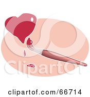 Paintbrush Painting A Red Heart Over A Pink Oval