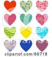 Digital Collage Of Twelve Patterned Hearts