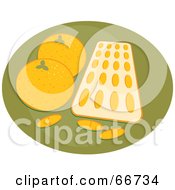 Poster, Art Print Of Tray Of Orange Flavored Vitamins With Oranges On Green