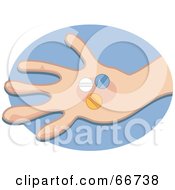 Poster, Art Print Of Hand Holding Three Pills Over A Blue Oval