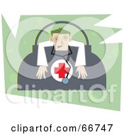 Poster, Art Print Of Tired Doctor Slumped Over A Medical Bag Over Green