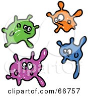 Royalty Free RF Clipart Illustration Of Four Colorful Bacterium