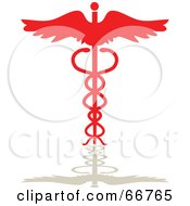 Royalty Free RF Clipart Illustration Of A Red Caduceus With A Reflection by Prawny