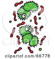 Royalty Free RF Clipart Illustration Of Two Green Microorganisms