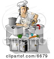 Dirty Chef Smoking While Cooking In A Kitchen Clipart Illustration
