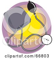Royalty Free RF Clipart Illustration Of A Medical Sphygmomanometer On A Yellow And Purple Circle