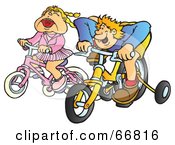 Poster, Art Print Of Boy And Girl Racing Bike With Training Wheels