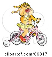 Poster, Art Print Of Little Girl Riding A Pink Bike With Training Wheels