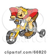 Poster, Art Print Of Boy Riding A Yellow Bike With Training Wheels