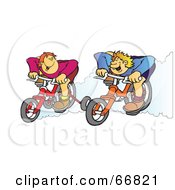 Royalty Free RF Clipart Illustration Of Two Boys Racing Their Bicycles