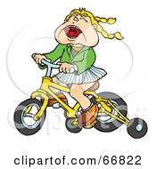 Poster, Art Print Of Little Girl Riding A Yellow Bike With Training Wheels