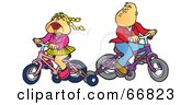 Royalty Free RF Clipart Illustration Of A Little Girl And Boy Riding Bikes With Training Wheels by Snowy