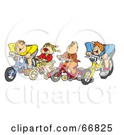 Poster, Art Print Of Group Of Four Kids Riding Bikes
