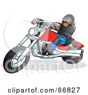 Royalty-Free (RF) Clipart Illustration of a Leather Clad Biker On A Red Motorcycle by Snowy #COLLC66827-0092