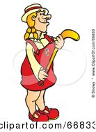 Poster, Art Print Of Blond Hockey Player Girl In A Red Uniform