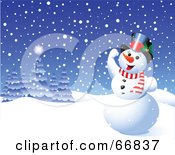 Poster, Art Print Of Happy Snowman Playing In The Snow