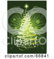 Poster, Art Print Of Christmas Tree Made Of Scribbles And White Stars On A Bursting Green Snowflake Background