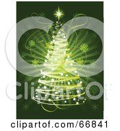 Royalty Free RF Clipart Illustration Of A Christmas Tree Made Of Scribbles And White Stars On A Bursting Green Snowflake Background