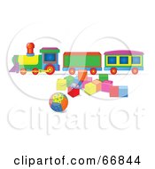 Poster, Art Print Of Toy Train With Blocks And A Ball