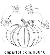 Poster, Art Print Of Black And White Halloween Pumpkin With Autumn Leaves