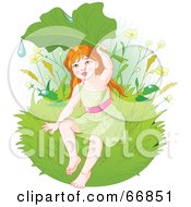 Poster, Art Print Of Green Fairy Holding Up A Leaf To Shield Herself From Rain
