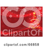 Poster, Art Print Of Red Christmas Tree Background With Swooshes And Snowflakes