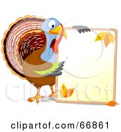 Poster, Art Print Of Thanksgiving Turkey Holding A Blank Autumn Sign With Text Space