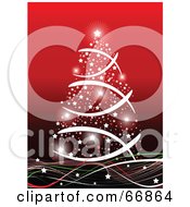 Poster, Art Print Of White Christmas Tree Made Of Lights On Red