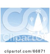 Poster, Art Print Of Light Blue Merry Christmas Greeting Background With Snowflake Trees